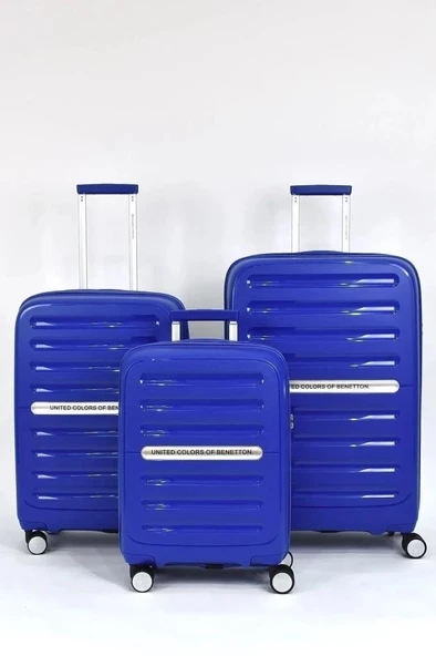 Benetton Trolley Valiz Mavi Orta Boy 14BNT1000-02-M - 5