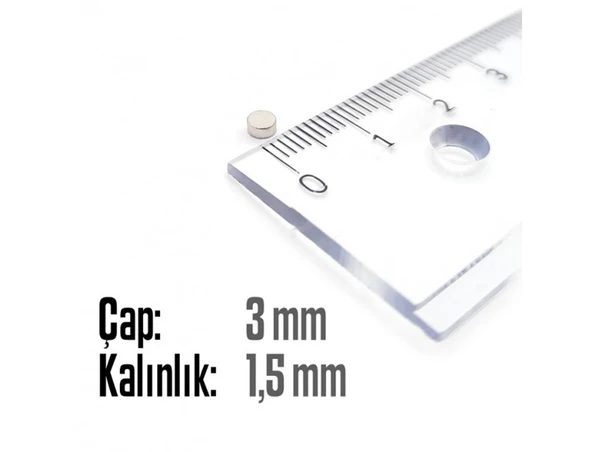 Neodyum Mıknatıs Silindir Çap 3mm , Kalınlık 1.5mm   ( 30 Adet) - 2