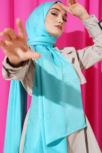 Halka Desen Jakar Şal Turkuaz ürün görseli 1