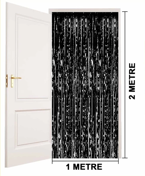 Siyah Renk Ekstra Metalize Parlak Saçaklı Arka Fon Perde İthal A Kalite 1x2 Metre - Resim 4