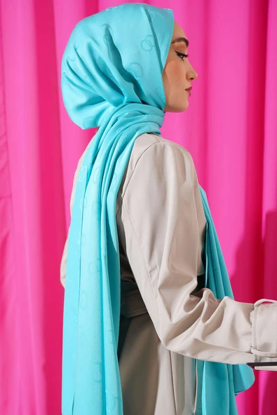 Halka Desen Jakar Şal Turkuaz - Resim 3