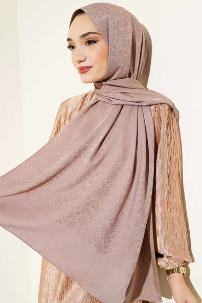 Mini Çiçekli Jakar Şal Soft Kahve -21