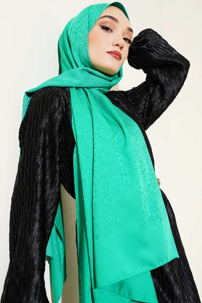 Mini Çiçekli Jakar Şal Yeşil -114 ürün görseli 1