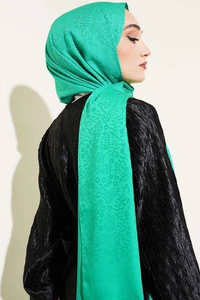 Mini Çiçekli Jakar Şal Yeşil -114 - Resim 3