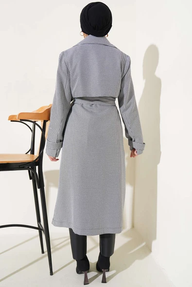 Karışık Desen Kuşaklı Kaban Beyaz - Resim 3