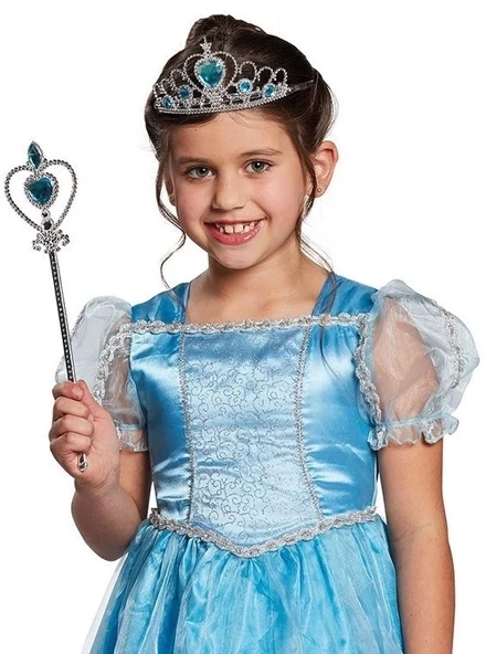 Karlar Ülkesi Elsa Mavi Kalpli Taç Ve Mavi Asa Seti Çocuk Boy - 2