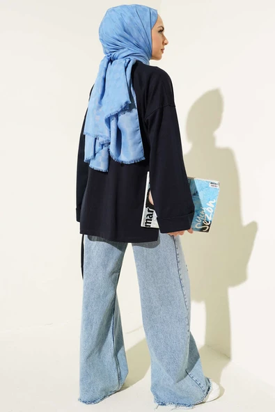 Duble Kol İp Bağcıklı Tunik Lacivert - Resim 3