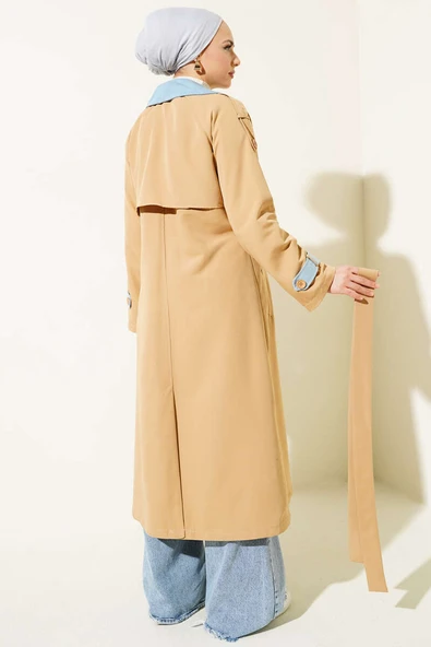 Kot Garnili Apoletli Trençkot Latte - Resim 3