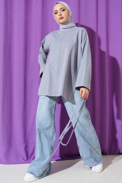 Duble Kol İp Bağcıklı Tunik Kayrak Grisi - Resim 2
