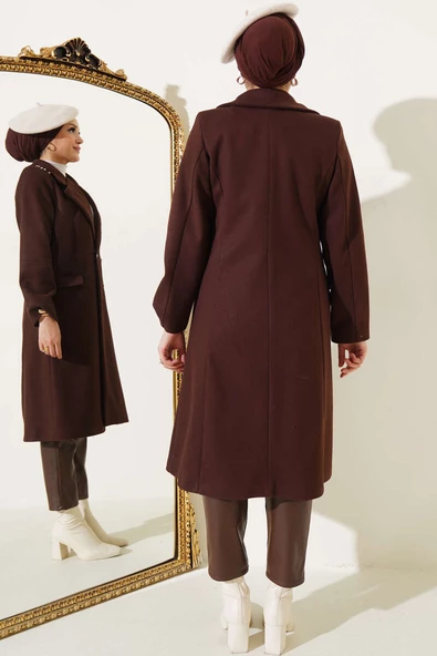 Omuz Taşlı Kaşe Kaban Acı Kahve - 3