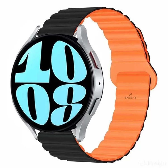 Samsung Galaxy Watch Active Active 2 44mm-40mm Uyumlu 20mm Harmony Duo Magnetik Silikon Kordon  Siyah - Turuncu