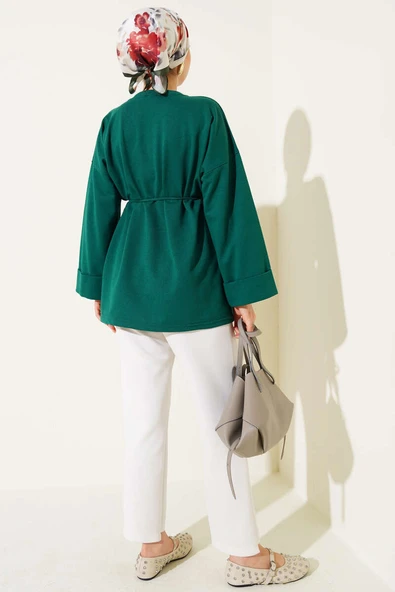 Duble Kol İp Bağcıklı Tunik Zümrüt - Resim 3