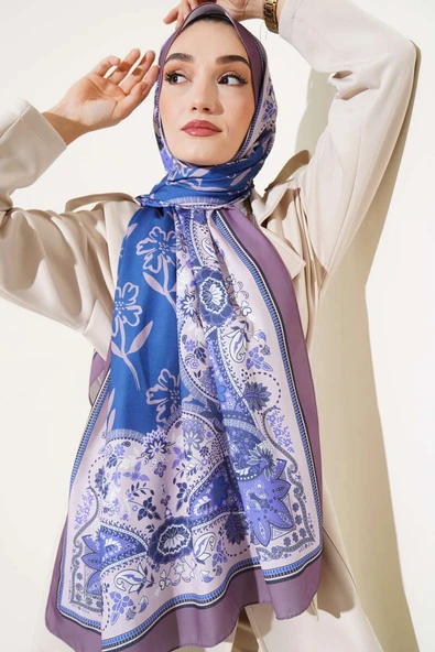 Etnik Desen Medine İpeği Şal Pudra Lila ürün görseli 1