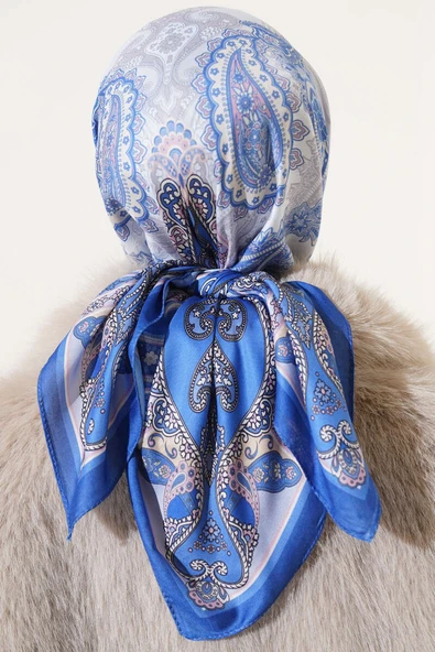 Antik Paisley Desen Eşarp Saks - 3