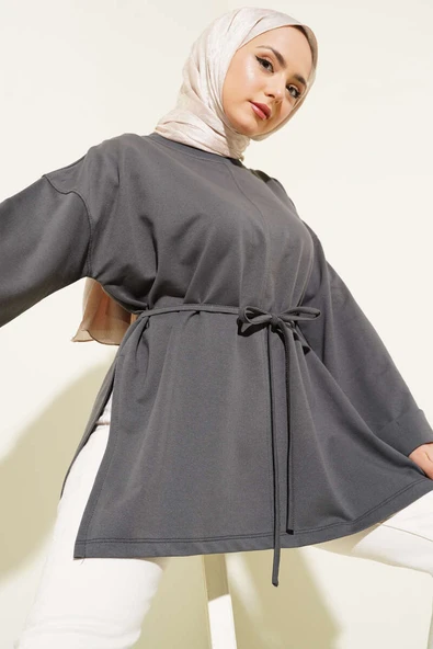 Duble Kol İp Bağcıklı Tunik Füme ürün görseli 1