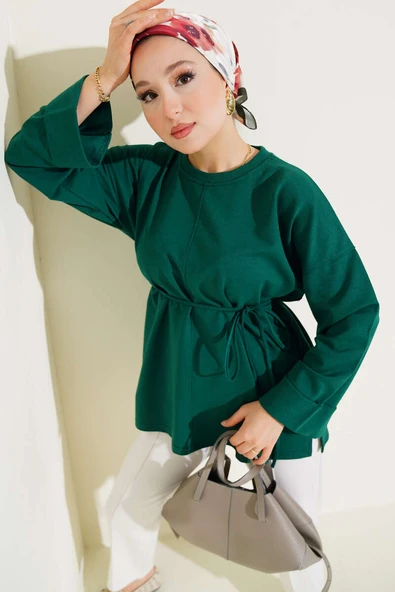 Duble Kol İp Bağcıklı Tunik Zümrüt ürün görseli