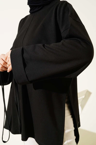 Duble Kol İp Bağcıklı Tunik Siyah - Resim 4