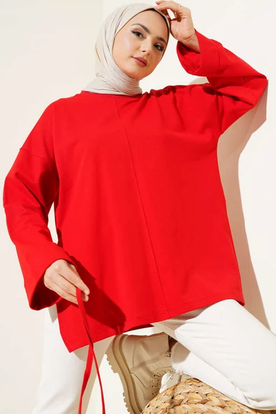 Duble Kol İp Bağcıklı Tunik Kırmızı ürün görseli