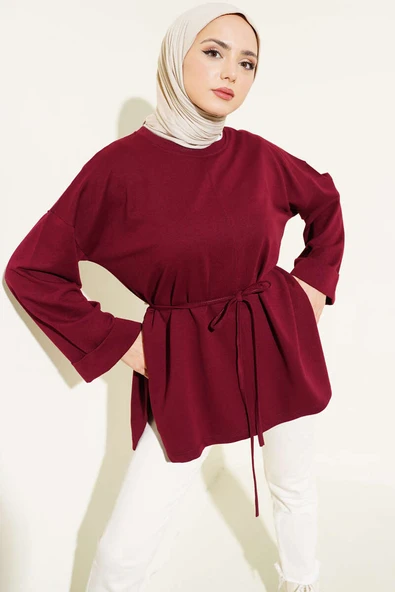 Duble Kol İp Bağcıklı Tunik Bordo ürün görseli 1