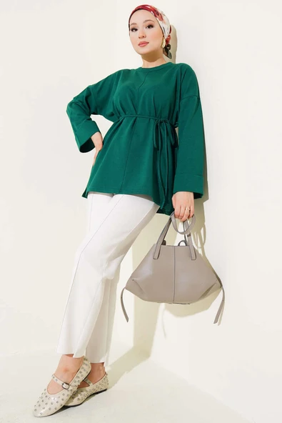 Duble Kol İp Bağcıklı Tunik Zümrüt - Resim 2