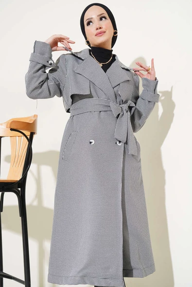 Karışık Desen Kuşaklı Kaban Beyaz - Resim 2