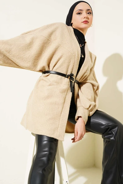 Yarasa Kol Kemerli Buklet Ceket Latte ürün görseli 1