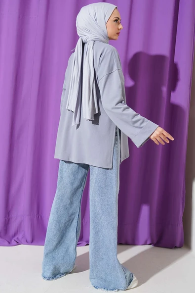 Duble Kol İp Bağcıklı Tunik Kayrak Grisi - Resim 3