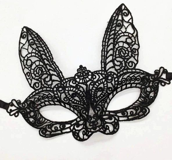 Siyah Renk Dantel Kesim Dantel İşlemeli Balo Parti Maskesi 7 No - Resim 2