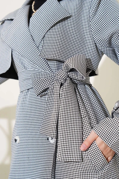 Karışık Desen Kuşaklı Kaban Beyaz - Resim 4