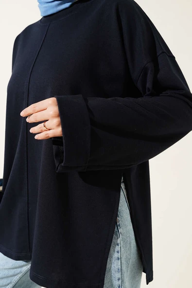 Duble Kol İp Bağcıklı Tunik Lacivert - Resim 4