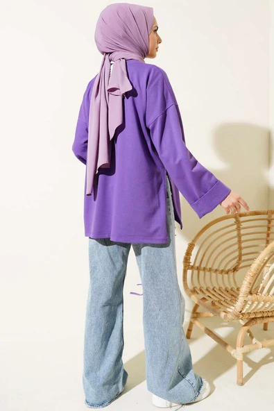 Duble Kol İp Bağcıklı Tunik Lila - Resim 7