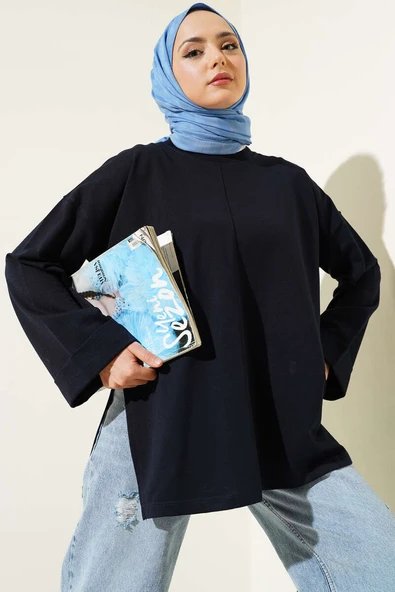 Duble Kol İp Bağcıklı Tunik Lacivert ürün görseli