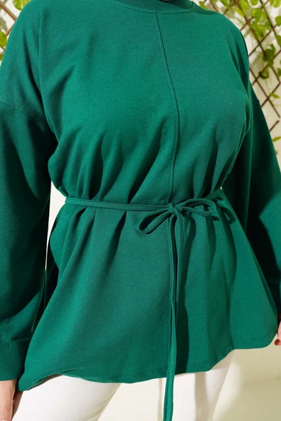 Duble Kol İp Bağcıklı Tunik Zümrüt - Resim 8
