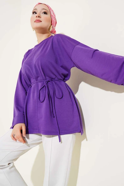 Duble Kol İp Bağcıklı Tunik Lila ürün görseli