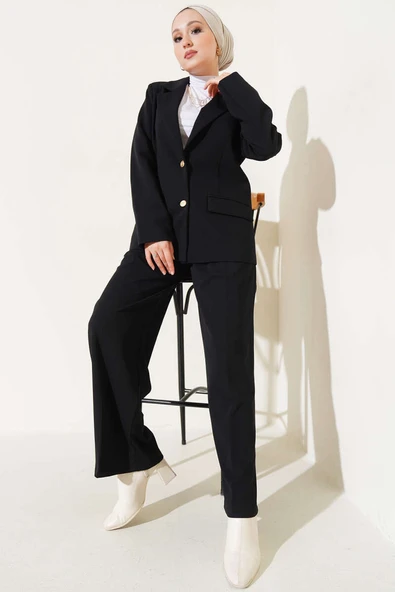 Gold Düğmeli Ceketli İkili Takım Siyah ürün görseli 1