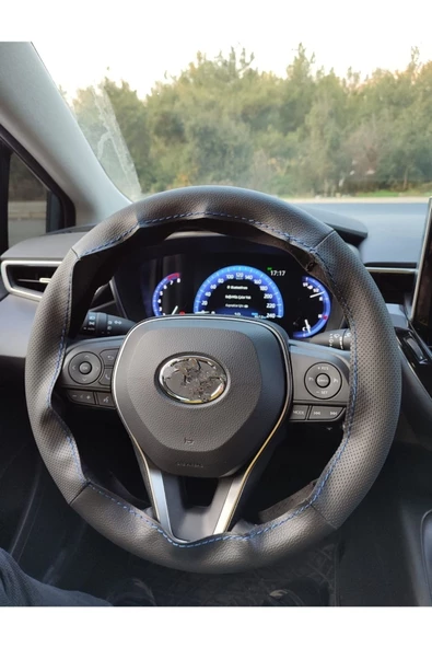 DİKİŞLİ DERİ DİREKSİYON KILIFI DAMARLI/NOKTALI DERİ MAVİ DİKİŞLİ ürün görseli