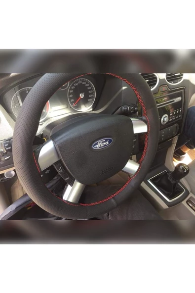 DİKİŞLİ DİREKSİYON KILIFI NOKTALI DERİ - SARI DİKİŞLİ - FORD FOCUS İÇİN - 1