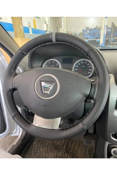 DİKİŞLİ DİREKSİYON KILIFI NOKTALI DAMARLI DERİ GRİ DİKİŞ/YÜZÜK DACIA İÇİN  Uyumlu - 1