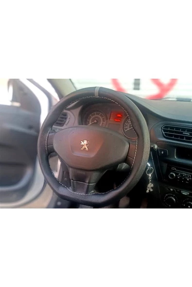 DİKİŞLİ DERİ DİREKSİYON KILIFI DAMARLI DERİ GRİ YÜZÜK GRİ DİKİŞ PEUGEOT 301 İÇİN