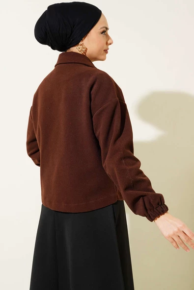 Dört Düğmeli Kısa Kaşe Kaban Kahve - 3