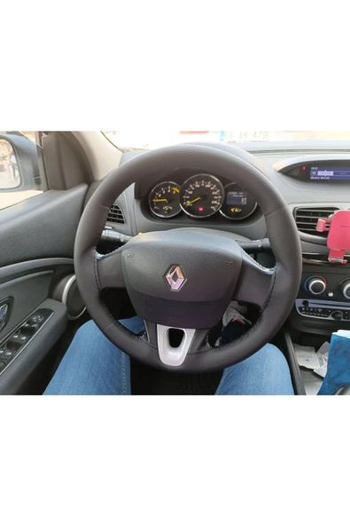 DİKİŞLİ DİREKSİYON KILIFI DAMARLI SİYAH DERİ SİYAH DİKİŞLİ RENAULT FLUENCE İÇİN - Resim 3