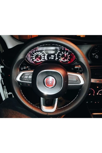 DİKİŞLİ DERİ DİREKSİYON KILIFI EGEA İÇİN NOKTALI DERİ GRİ DİKİŞLİ ürün görseli