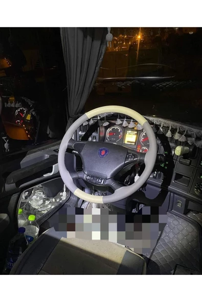 DİKİŞLİ DİREKSİYON KILIFI GRİ/BEJ DERİ GRİ DİKİŞLİ SCANİA TIR KAMYON İÇİN - Resim 2