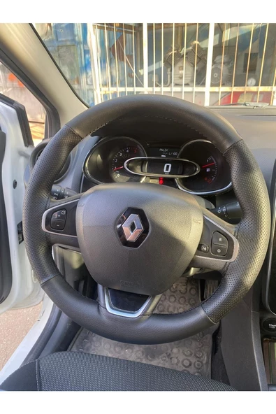 DİKİŞLİ DİREKSİYON KILIFI NOKTALI DAMARLI DERİ SİYAH DİKİŞLİ RENAULT CLİO İÇİN ürün görseli