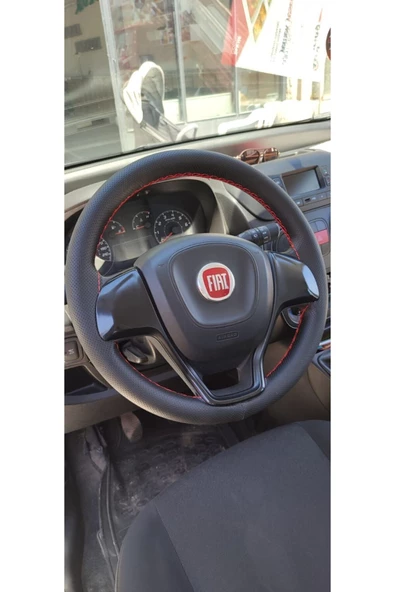 DİKİŞLİ DERİ DİREKSİYON KILIFI NOKTALI DERİ KIRMIZI DİKİŞLİ DOBLO İÇİN ürün görseli