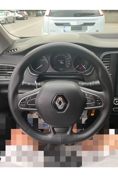 DİKİŞLİ DİREKSİYON KILIFI DAMARLI SİYAH DERİ SİYAH DİKİŞLİ MEGANE 4 İÇİN ürün görseli