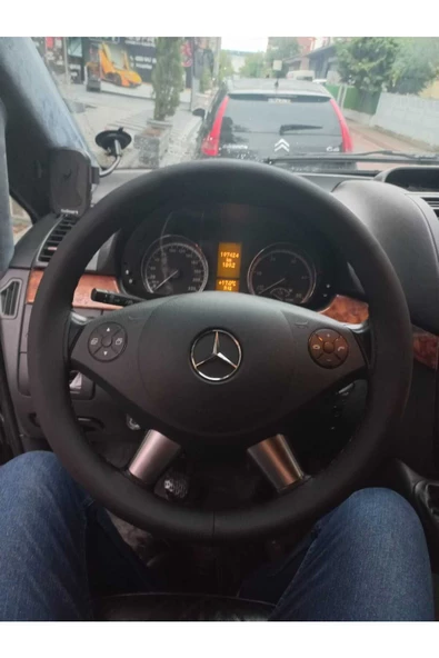 DİKİŞLİ DİREKSİYON KILIFI SİYAH DERİ SİYAH DİKİŞLİ MERCEDES VİTO İÇİN - Resim 2