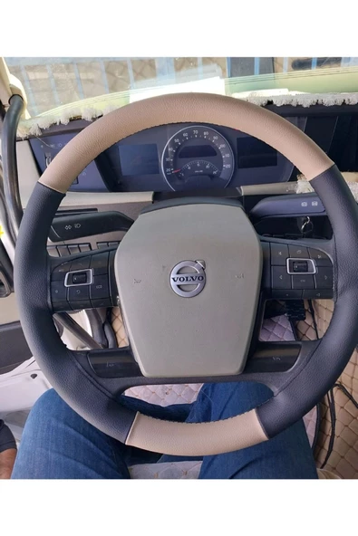 DİKİŞLİ DERİ DİREKSİYON KILIFI SİYAH/BEJ DERİ SİYAH DİKİŞLİ VOLVO TIR KAMYON İÇİN - Resim 2