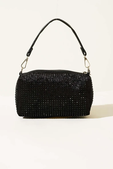 Taşlı Mini El Çantası Siyah Siyah - Resim 2