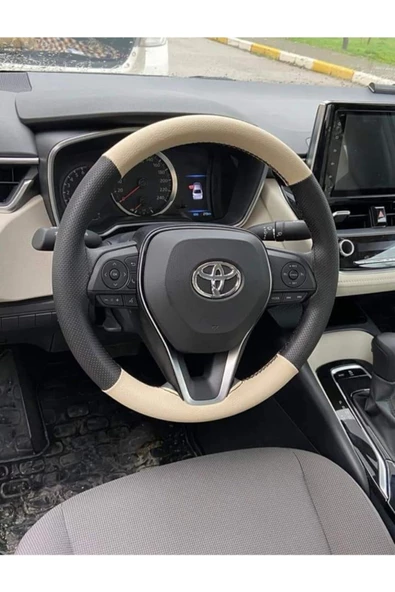 DİKİŞLİ DERİ DİREKSİYON KILIFI NOKTALI DERİ/BEJ DERİ ürün görseli